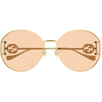Gucci Women's Sunglasses - Gold Metal Oval Full Rim Frame Pink Lens | GG1206SA 004 ,