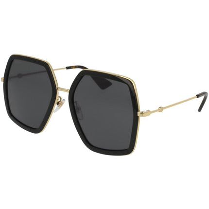 Gucci Women's Sunglasses - Grey Lens Black and Gold Geometric Frame | GG0106S 001 ,