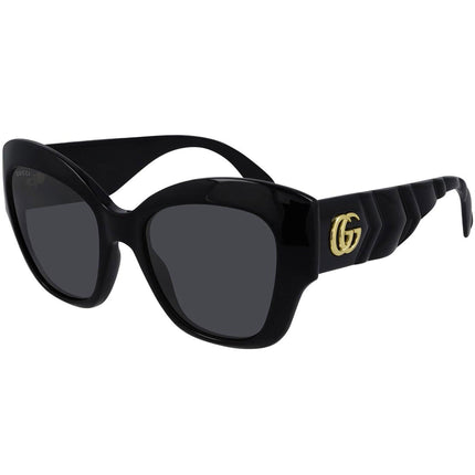 Gucci Women's Sunglasses - Grey Nylon Lens Shiny Black Acetate Frame | GG0808S 001 ,