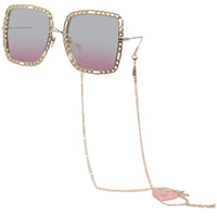 Gucci Women's Sunglasses - Light Blue to Pink Lens Gold Metal Frame | GG1033S 003 ,