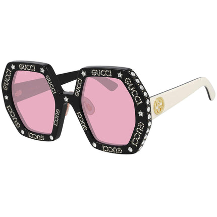 Gucci Women's Sunglasses - Pink Lens Black and Ivory Acetate Frame | GG0772S 012 ,