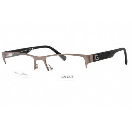 Guess Men's Eyeglasses - Half Rim Matte Gunmetal Metal Rectangular Frame | GU50017 009 ,