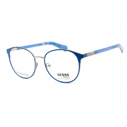 Guess Unisex Eyeglasses - Clear Lens Blue Silver Metal Round Shape Frame | GU8254 092 ,