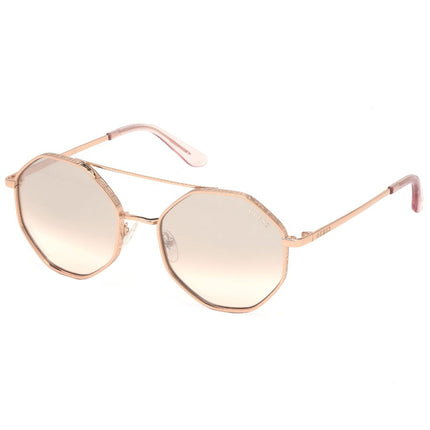 Guess Women's Sunglasses - Full Rim Shiny Rose Gold Round Metal Frame | GU7636 28U ,