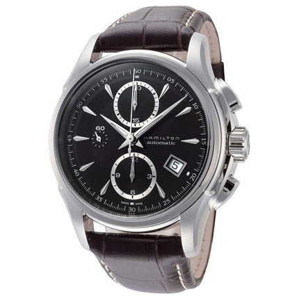 Hamilton Men's Chronograph Watch - Jazzmaster Auto Black Dial Brown Strap | H32616533 ,