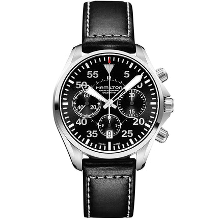 Hamilton Men's Watch - Khaki Aviation Chrono Black Dial Leather Strap | H64666735 ,
