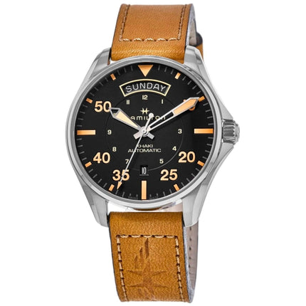 Hamilton Men's Watch - Khaki Aviation Day Date Auto Brown Leather Strap | H64645531 ,