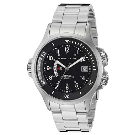 Hamilton Men's Watch - Khaki Navy Automatic Black Dial Steel Bracelet | H77615133 ,