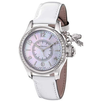 Hamilton Women's Watch - Khaki Navy Seaqueen White Strap Diamond Bezel | H77311615 ,