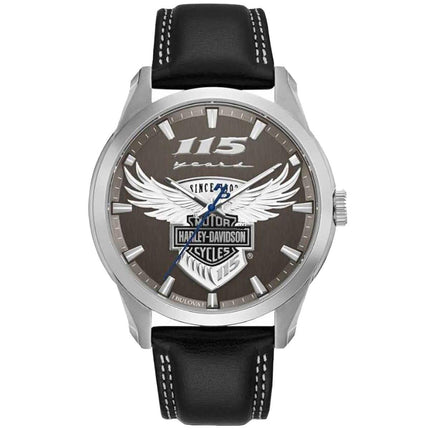 Harley Davidson Men's Quartz Watch - 115th Anniversary Black Leather Strap | 76A160 ,