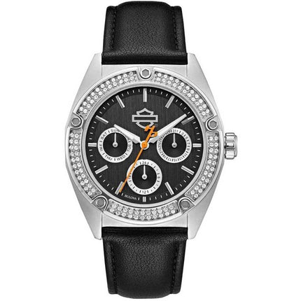 Harley Davidson Women's Crystal Watch - Quartz Black Leather Strap | 76N102 ,