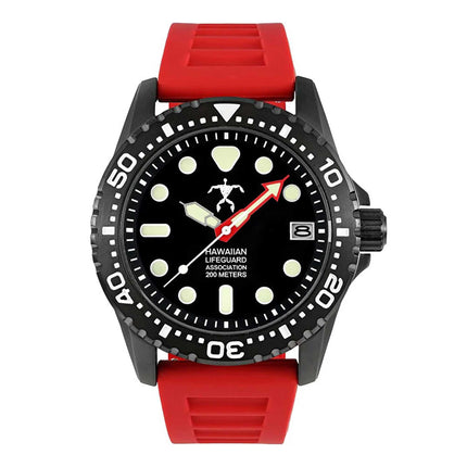 Hawaiian Lifeguard Association Men's Watch - Date Rotating Bezel Black Case | HLA 5412 ,