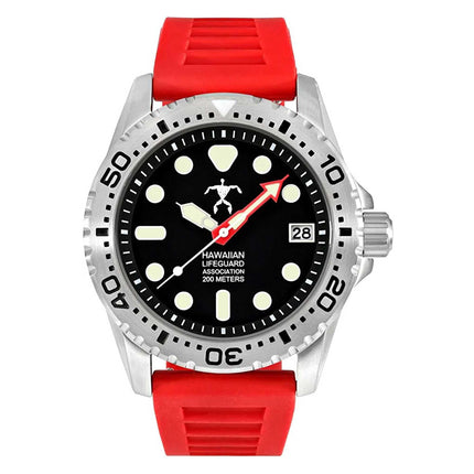Hawaiian Lifeguard Association Men's Watch - Date Rotating Bezel Red Strap | HLA 5410 ,