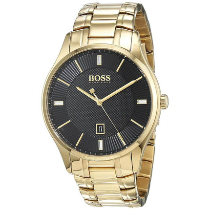 Hugo Boss Men's Quartz Watch - Governor Black Dial Yellow Gold Bracelet | 1513521 ,