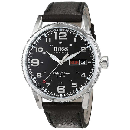 Hugo Boss Men's Strap Watch - Pilot Vintage Quartz Black Dial Black Leather | 1513330 ,