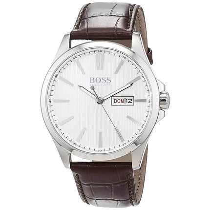 Hugo Boss Men's Strap Watch - The James Silver Dial Brown Leather Quartz | 1513532 ,
