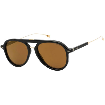 Hugo Boss Men's Sunglasses - Gold Nylon Lens Black Pilot Frame | BOSS 1356/S 0807 YL ,