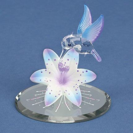 Hummingbird and Blue Lily w/ Base Glass Figurine ,