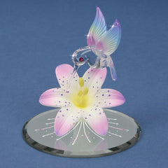 Hummingbird and Lavender Lily w/ Base Glass Figurine