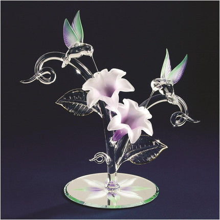 Hummingbirds & Flowers Glass Figurine ,