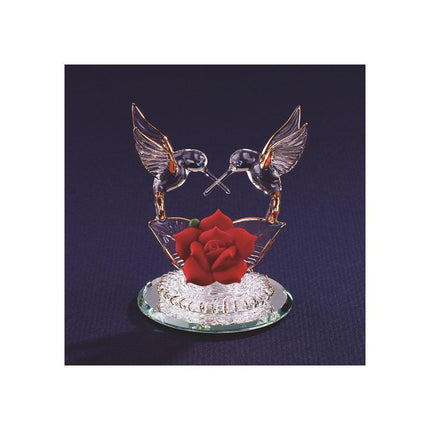 Hummingbirds & Red Rose Glass Figurine ,