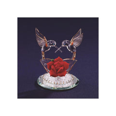 Hummingbirds & Red Rose Glass Figurine