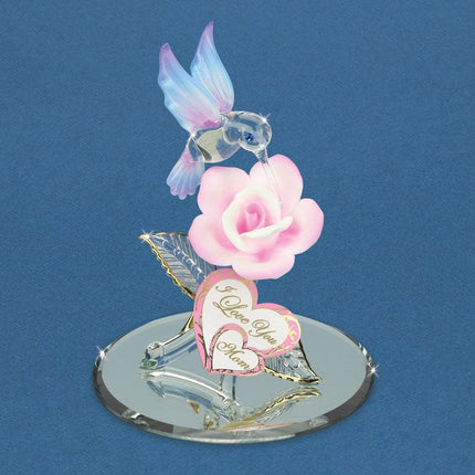I Love You Mom Hummingbird and Rose Glass Figurine ,