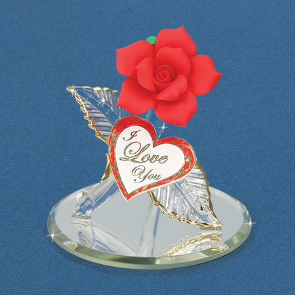 I Love You Red Rose Glass Figurine ,