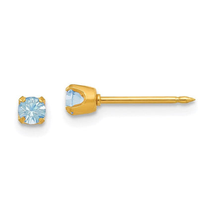 Inverness 14k 3mm March Crystal Birthstone Post Earrings ,