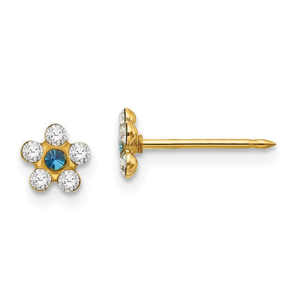 Inverness 14k Clear/Blue Crystal Flower Earrings ,