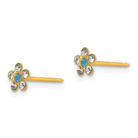 Inverness 14k Clear/Blue Crystal Flower Earrings ,