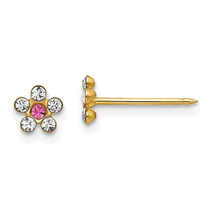 Inverness 14k Clear/Rose Crystal Flower Earrings ,