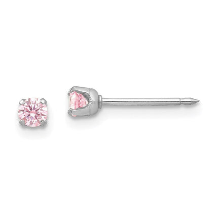 Inverness 14k White 3mm Pink CZ Earrings ,