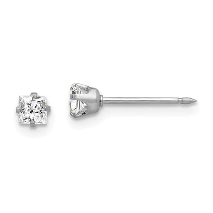 Inverness 14k White Gold 3mm Square CZ Post Earrings ,
