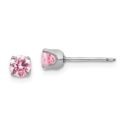 Inverness 14k White Gold 5mm Pink CZ Earrings ,