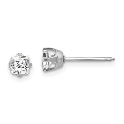 Inverness 14k White Gold 5mm Sq CZ Post Earrings ,