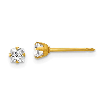 Inverness 18k 3mm Square CZ Earrings ,