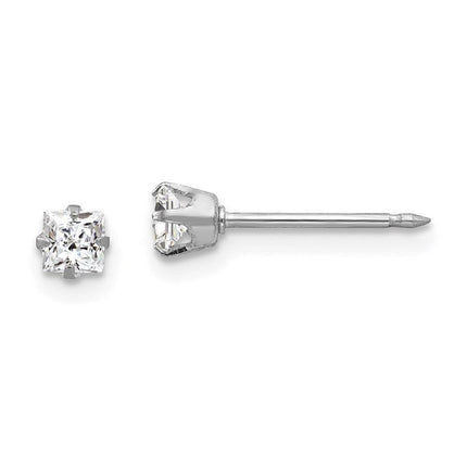 Inverness 18k White 3mm Square CZ Earrings ,