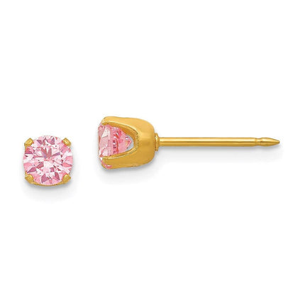 Inverness 24k Gold Plated 5mm Pink CZ Earrings ,