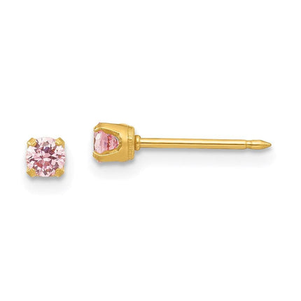 Inverness 24k Plated 3mm Pink CZ Post Earrings ,