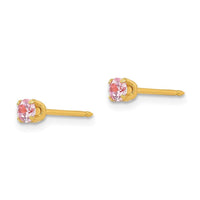 Inverness 24k Plated 3mm Pink CZ Post Earrings ,