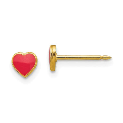 Inverness 24k Plated Red Enamel Heart Earrings ,