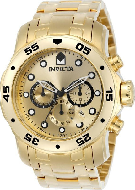 Invicta 0074 Men's Pro Diver Scuba Champagne Dial Gold Steel Bracelet Dive Watch ,