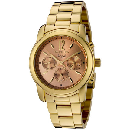 Invicta 0464 Women's Angel Rose Gold Sunray Dial Gold Plated Stainless Steel Bracelet GMT Watch ,