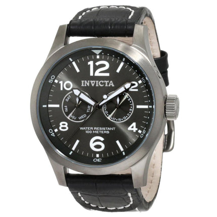 Invicta 10492 Men's Specialty Gunmetal Dial Gunmetal IP Steel Leather Strap Watch ,