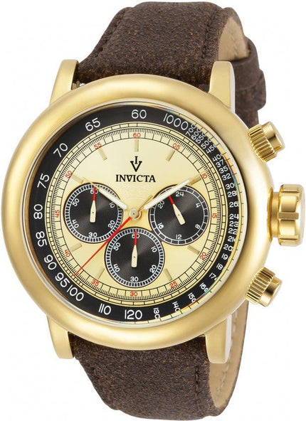Invicta 13058 Men's Vintage Gold Dial Brown Leather Strap Chronograph Watch ,