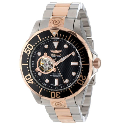 Invicta 13708 Men's Grand Diver Black Dial Two Tone Rose Gold Plated Steel Bracelet Automatic Dive Watch ,