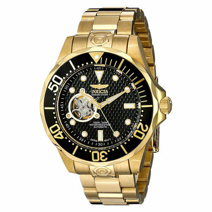 Invicta 13709 Men's Grand Diver Black Dial Yellow Gold Plated Steel Automatic Dive Watch ,