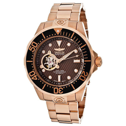 Invicta 13713 Men's Grand Diver Automatic Open Heart Brown Dial Rose Gold Steel Bracelet Dive Watch ,