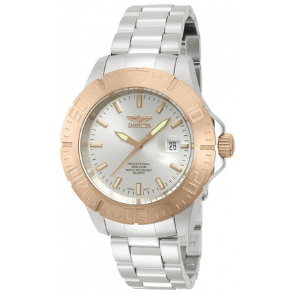 Invicta 14049 Men's Pro Diver Rose Gold Bezel Silver Dial Steel Bracelet Dive Watch ,